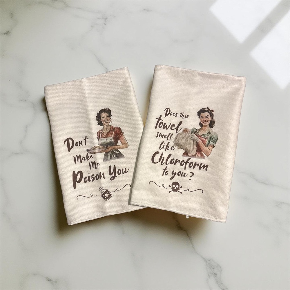 Funny Vintage Retro Style Printed Kitchen Towels | 23x15”
